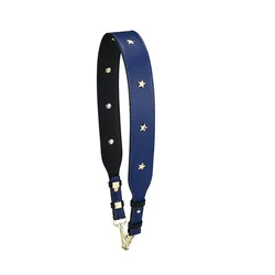 Women's Fashion Leather Bag Strap with Star Rivets - Adjustable 4CM Wide Shoulder Handle - Gold hanger (Navy blue)