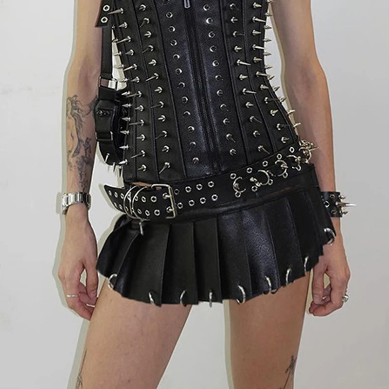 

Goth Dark Y2k Punk One Piece Sexy Micro Skirts Cyber Gothic Low Waist Pleated Mini Skirt Women Grunge Ring Club Night Streetwear