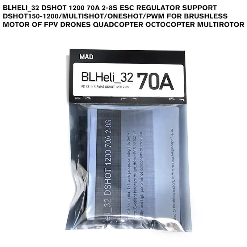 BLHeli_32 DSHOT 1200 70A 2-8S ESC Regulator Support DShot150-1200/MultiShot/OneShot/PWM For Brushless Motor Of FPV dron
