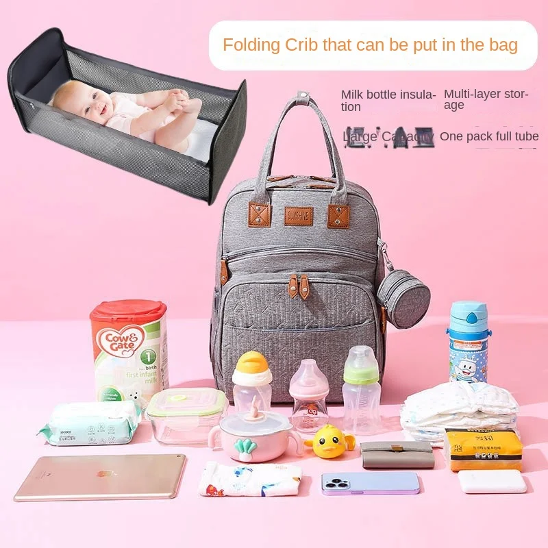 

Large Capacity Multifunctional Mummy Bag Separate Baby Bed Wet and Dry Separation Hangable Diaper Foldable Crib Mommy Bag