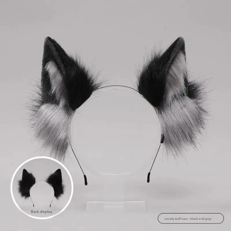 Wolf ear headband-black and gray [concave-convex shape