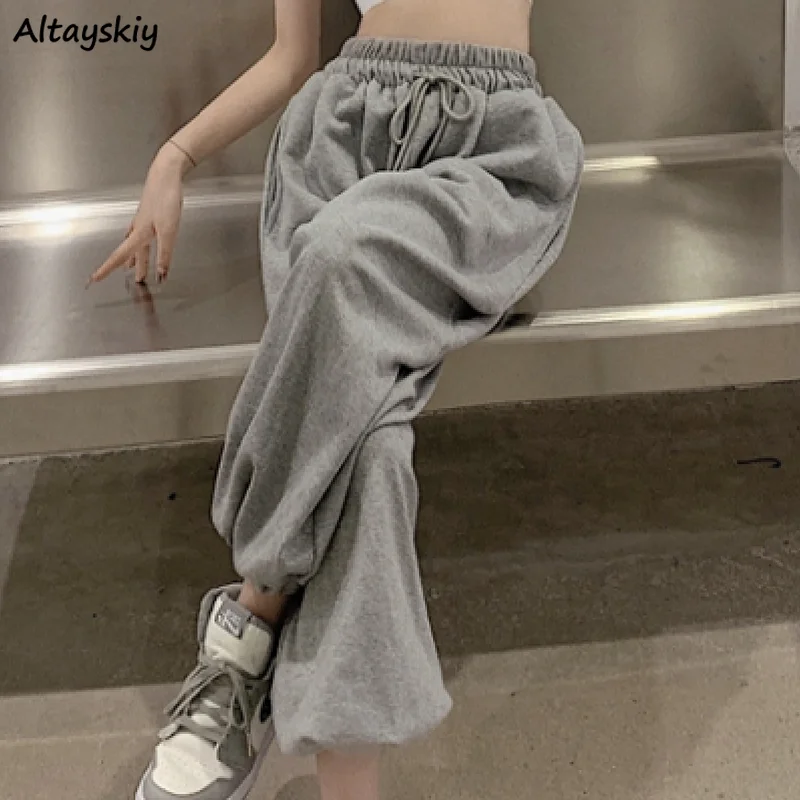 Women Casual Pants Straight Basic Gray Sweatpants Winter Aesthetic High ...