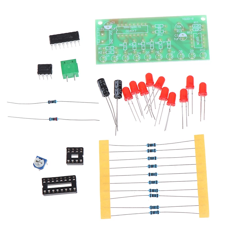 

Electronic DIY Kits Module NE555 + CD4017 Driver Water Powered NE555 Circuit Red Light Chaser Water Flowing Light LED