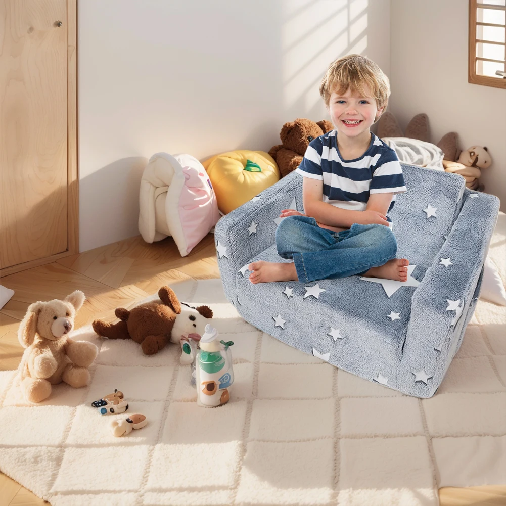 Toddler Kids Couch 2-in-1 Toddler Soft Couch Fold Out Convertible Sofa To Lounger Toddler Play Couch Fold Out for Girls and Boys 3