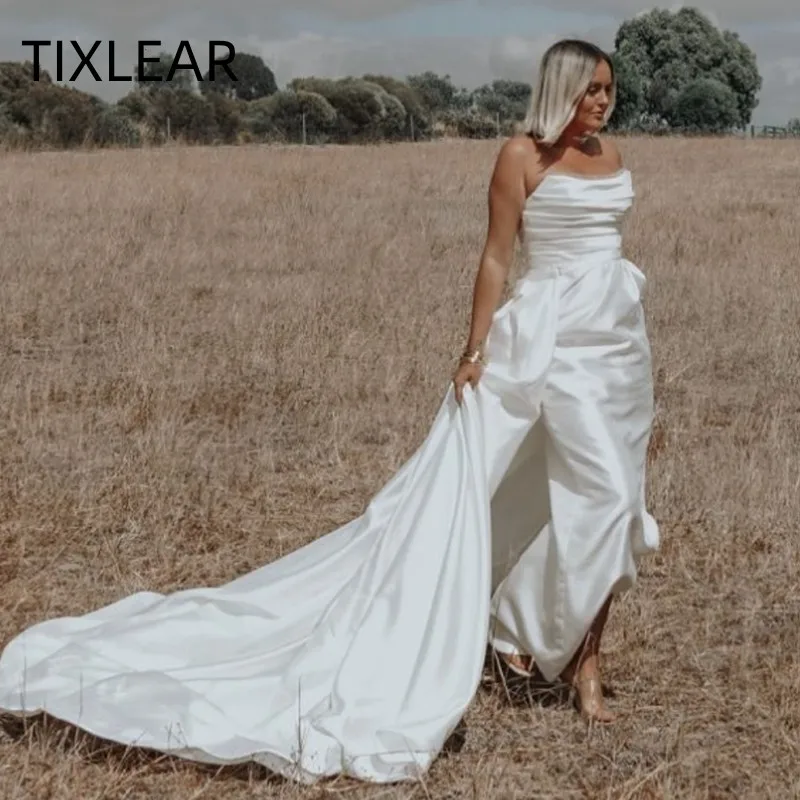 

TIXLEAR White Mermaid Straples Court Train Satin Pastrol Wedding Dress 2023 Vestido de noiva brautkleider robe de mariée