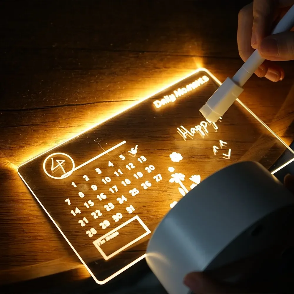DIY Notepad LED Drawing Board Glowing Acrylic Message Board With Pen Erasable Children's Drawing Letter Message Board Night Lamp - 3