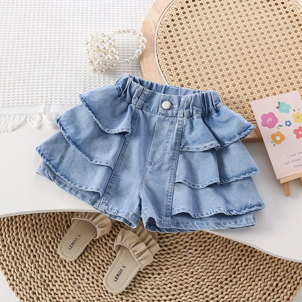 Children's Clothing Summer Baby Girl Denim Shorts Thin Kids Cake Lace Skirt Pants