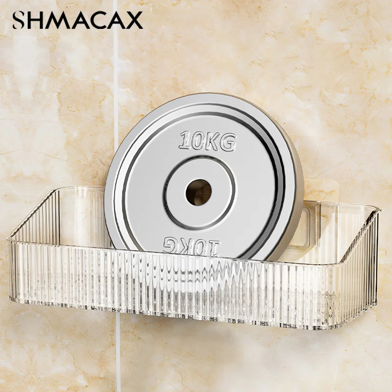 Wall Mount Cosmetic Organizer Bathroom Shelf Corner Wall Mount Kitchen Organizer Plastic No Hole Required 5