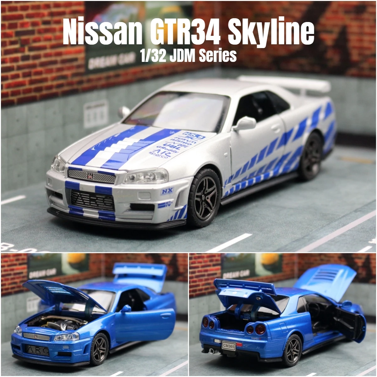 1/32 닛산 스카이라인 GTR 장난감 자동차 모델, 다이캐스트 레이싱 미니어처 모델, 사운드 및 라이트 풀백 컬렉션 선물, 어린이 소년