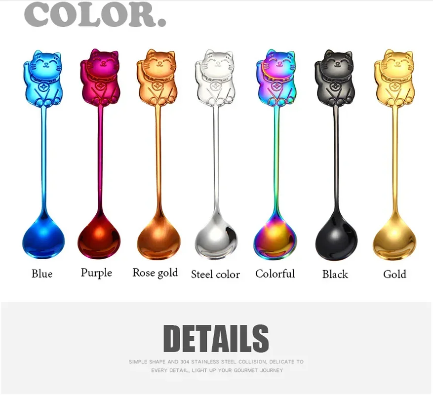 Stainless Steel Spoon Ice Cream Dessert Spoon Creative 304 Stainless Steel Cartoon Lucky Cat Gift Coffee Stirring
