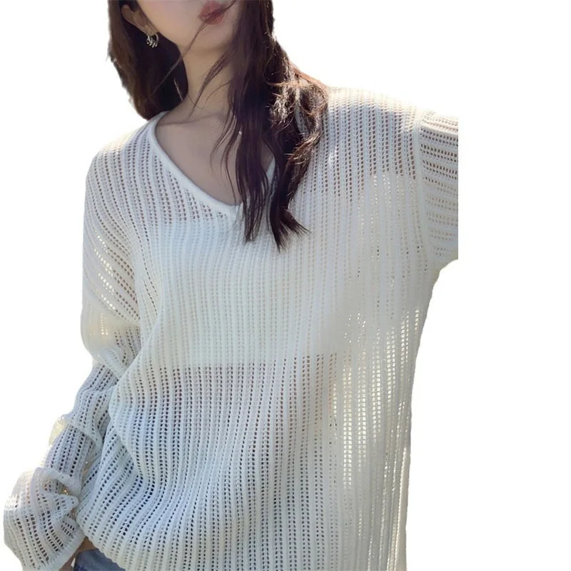 Women Black White Knitted Sweater Pullover