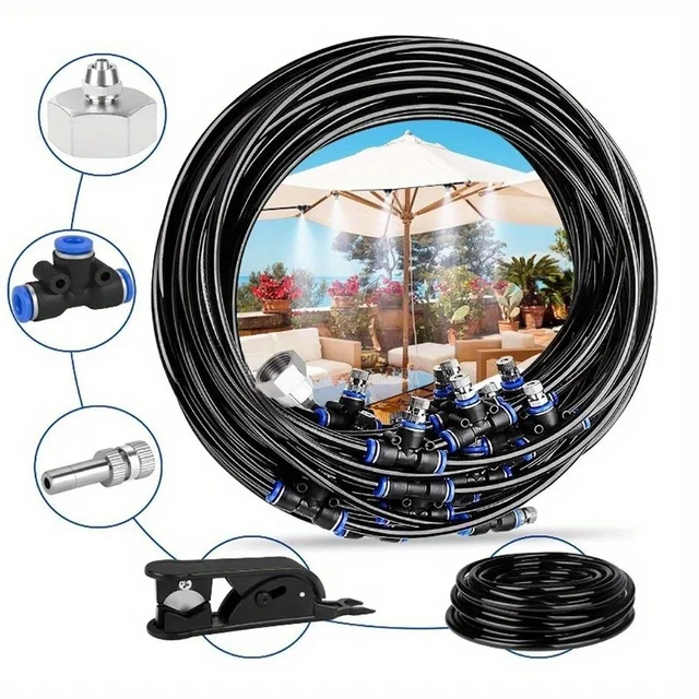 10/15/20M Outdoor Misting Cooling System Kit Sprayers for Greenhouse Garden Patio Plant Fogging Watering Irrigation 6mm Hose 1