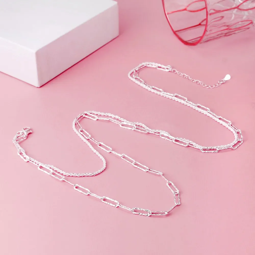 925 Sterling Silver Charm Double Chain Necklaces for Women pendant necklace silver necklace