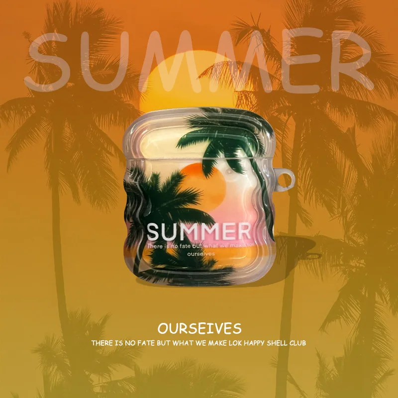 Summer Sunset Coconut Tree Clear Pattern Funda Per Apple Airpods 1 2 3 Accessori Per Auricolari Wireless Per Air Pods Pro 2 Case