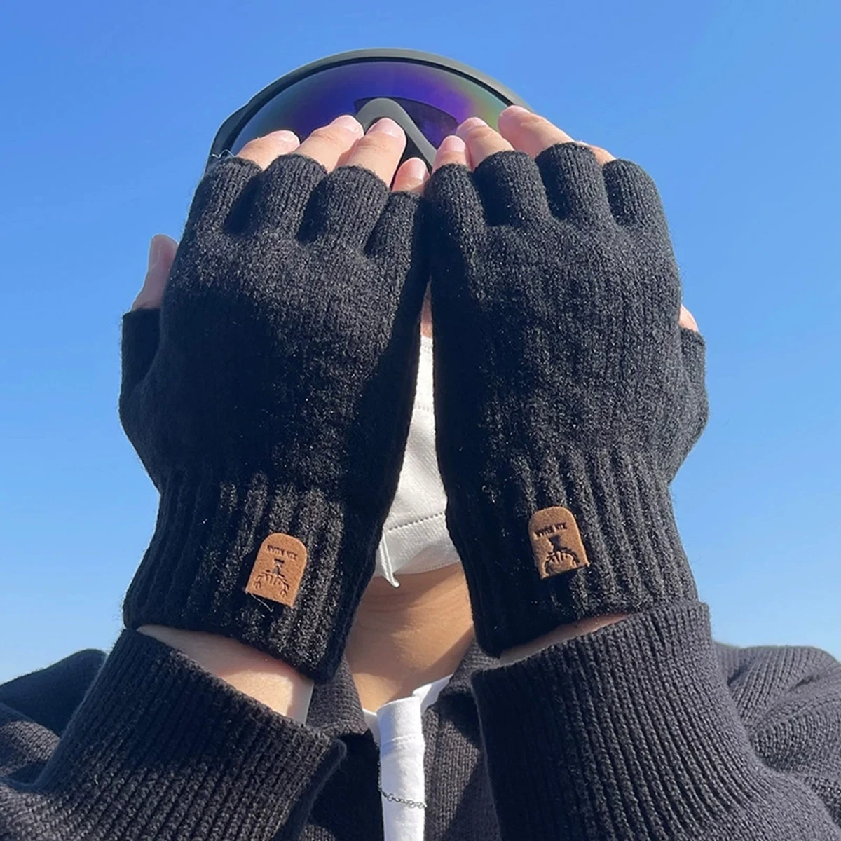 Knitted Half finger gloves Warm Autumn Winter Men Women Casual Gloves for Work Writting or Touch Screen