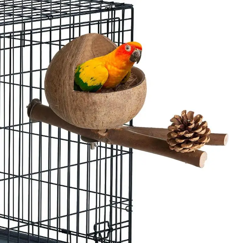 Natural Coconut Shell Bird Nest Parrot Hideaway and Parakeet Nest Comfortable Parakeet Nesting Box for Love Birds Parakeet