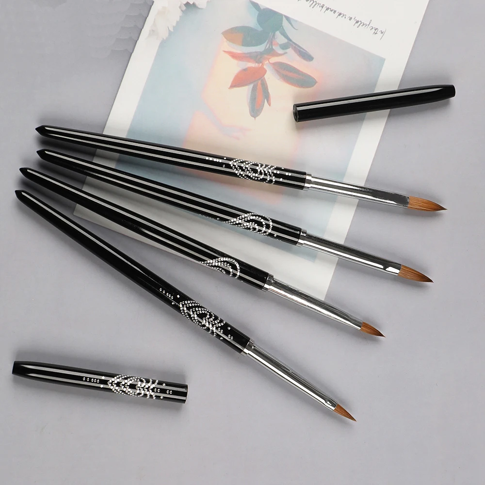 BQAN New Design 4-8# Heart Shape Glitter Black Metal Handle Pure Kolinsky 3D Nail Art Brush 5
