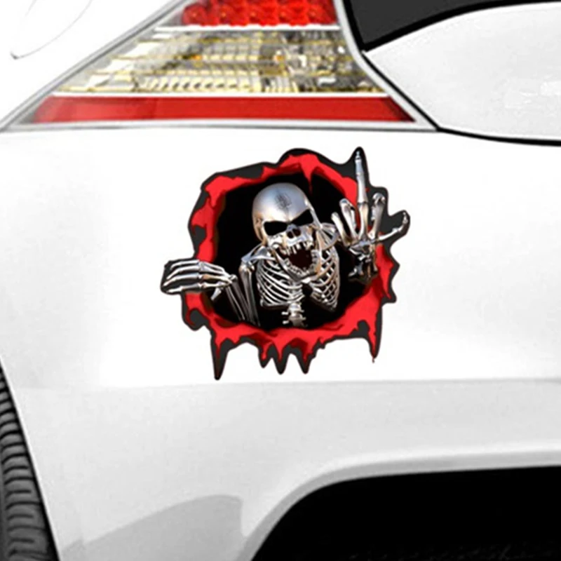 

3D Car Electric Reflective Metal Skull Car Sticker Horror Funny Skull Stickers Peeking Automobile Decals