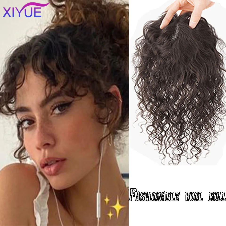 XIYUE  Wig head top wool curly hair 3-7 split seam offset seam curly top hair patch to cover white hair