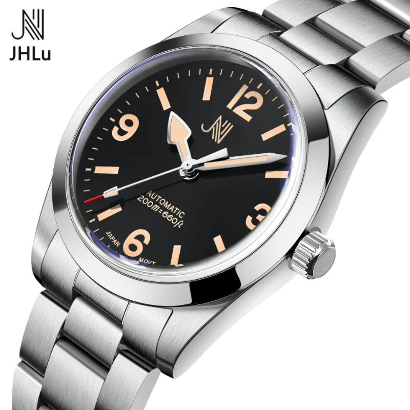 

2023 New JHLu 36MM Men Automatic Mechanical Watches Sapphire Stainless Steel AR Coating Noctilucent Waterproof Retro Watch