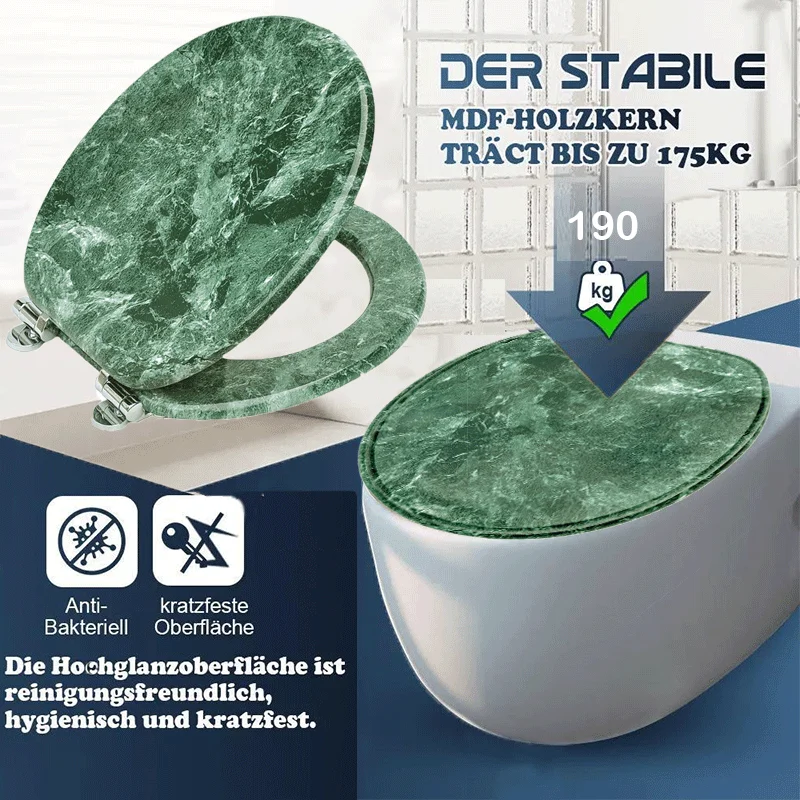 SAINOS Toilettensitzbezug O-Typ Marmormuster Soft-Close Antibakteriell Feuchtigkeitsbeständig Große Tragfähigkeit 180 kg – Detail 1