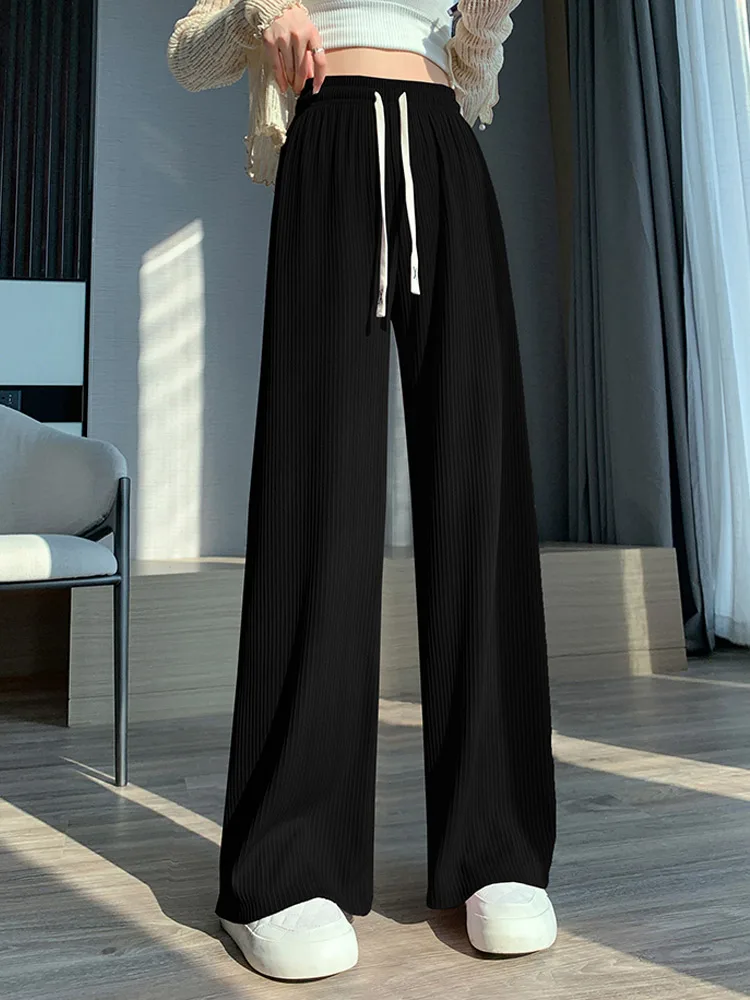 High Waist Drawstring Wide Leg Pants For Women Casual Lace Up Long  
