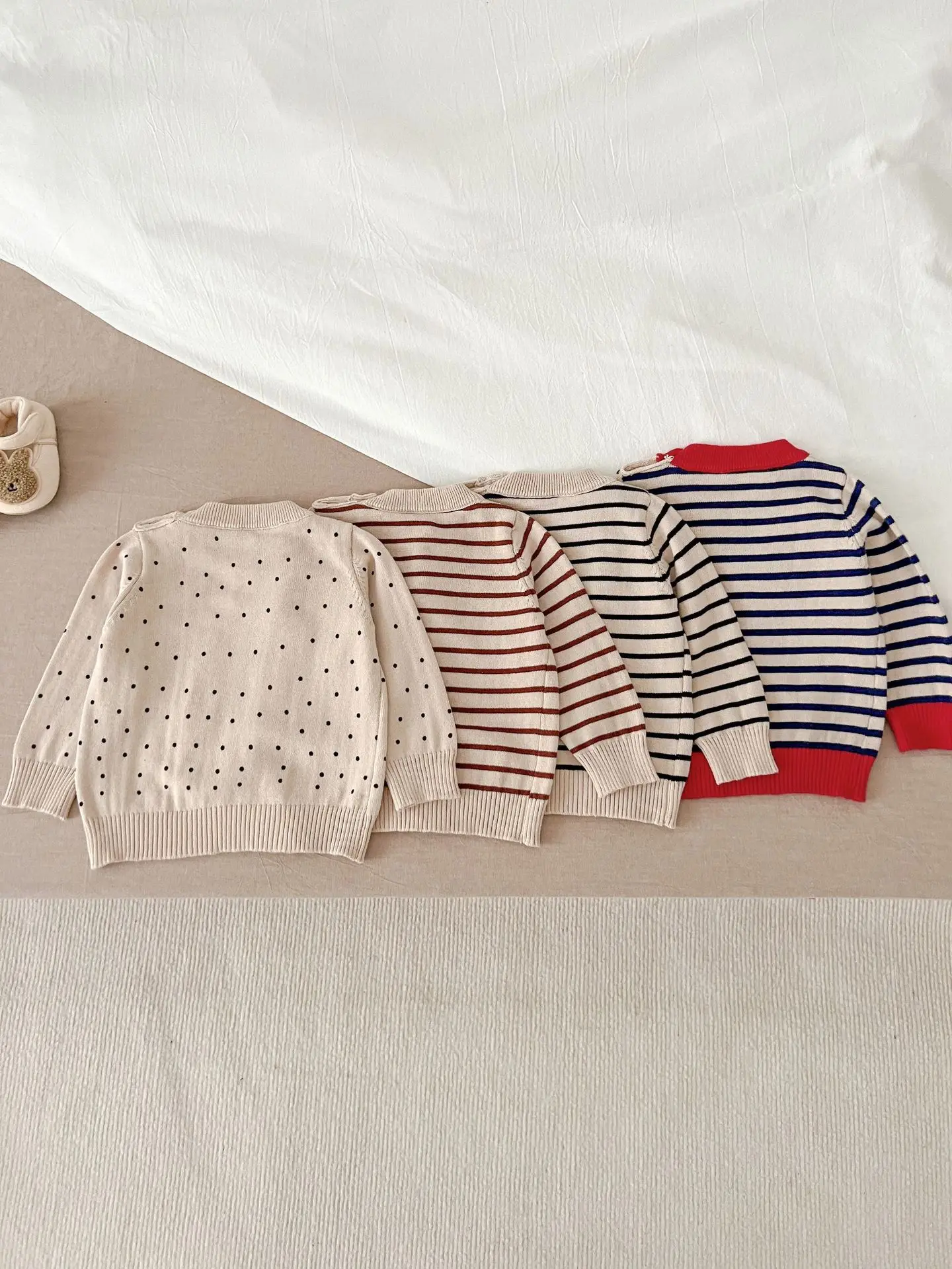 Spring And Autumn Newborn Infant Baby Boys And Girls Knit Top Shirt Stripe Round Dot Sweater