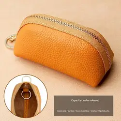 Elegant PU Leather Key Case & Zipper Pouch Wallet (Yellow)