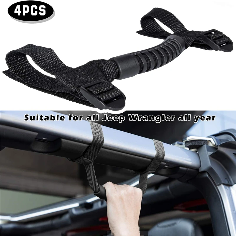 

4PCS Roll Bar Grab Handles Grip Handle For Jeep Wrangler YJ TJ JK JKU JL JLU Sports Sahara Freedom Rubicon Unlimited 1955-2024