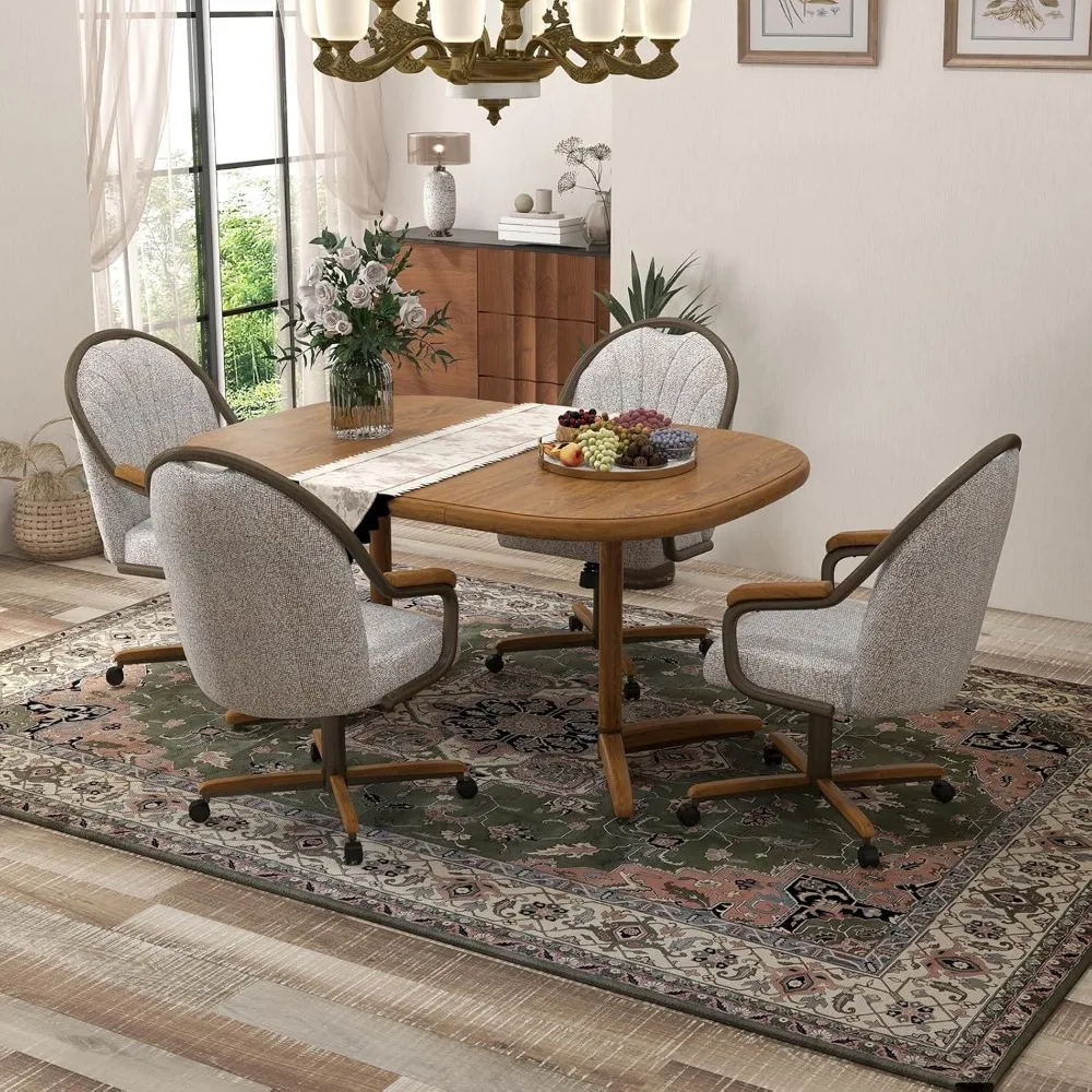 Douglas Casual Dining Chairs Classic Swivel Tilt Dining Chairs with Casters, Wooden Arm Metal Base Chairs with Rolling Wheels f 2
