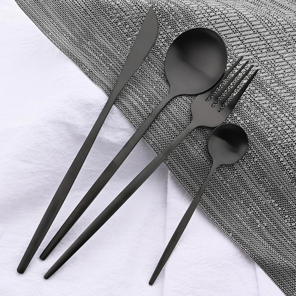 24Pcs Matte Black Cutlery Se Stainless Steel Flatware Dinner