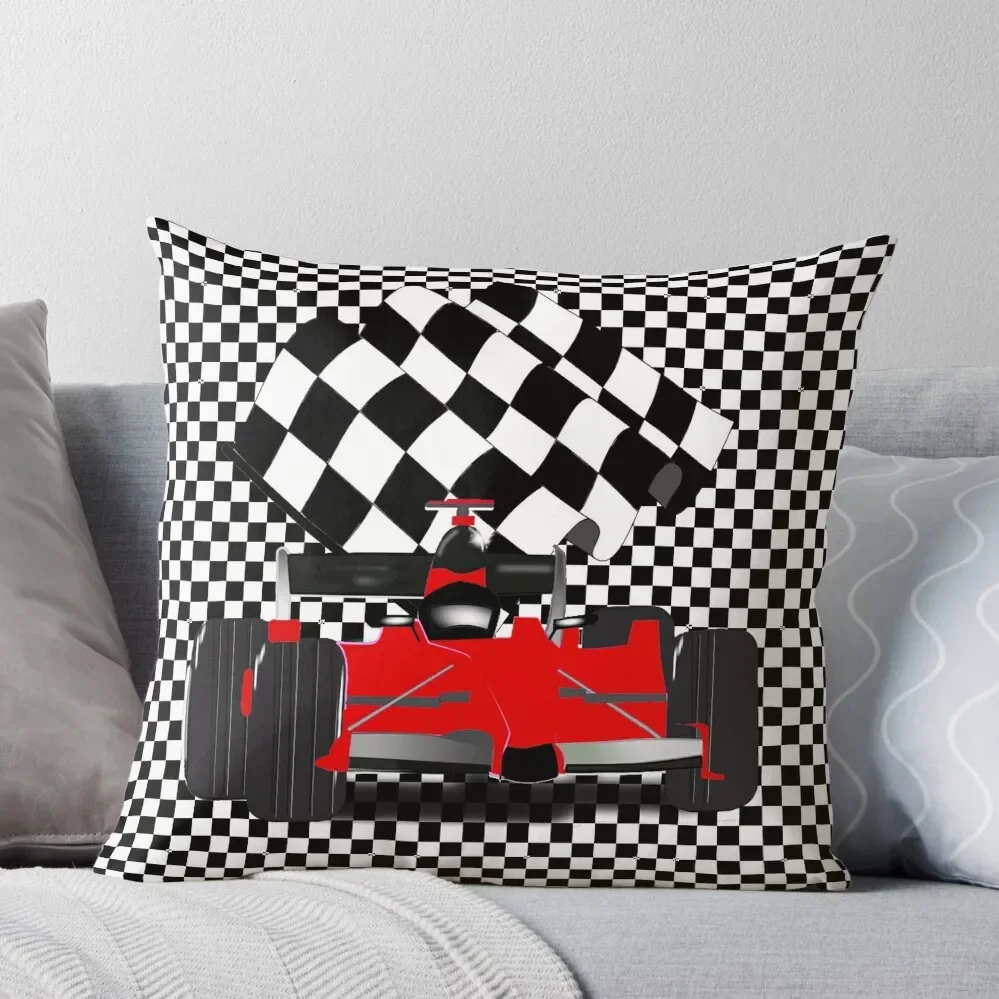 

Red Race Car with Checkered Flag Throw Pillow christmas supplies Decorative Sofa Cushions