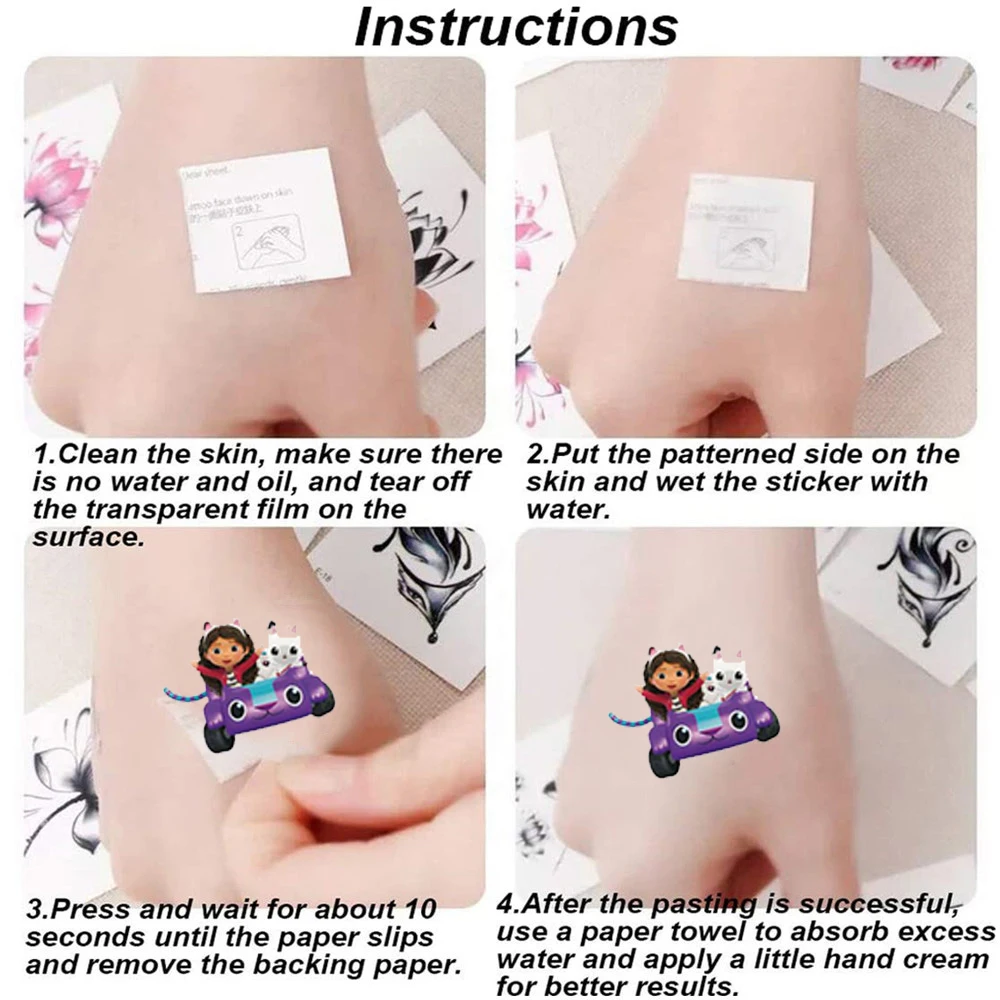 Gabby's Dollhouse Tattoo Sticker Princess Temporary Fake Kids Tatoo Girl  Arm Hands Body Waterdichte Tatouages Pour Enfants