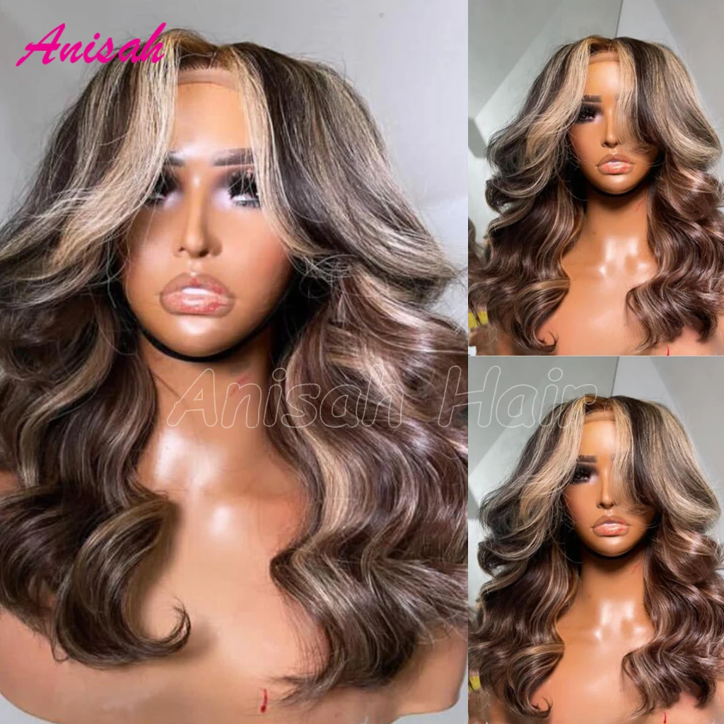 

Ash Blonde Highlight Wavy Lace Front Human Hair Wig 13X4 13x6 HD Transparent Lace Frontal Human Hair Wigs For Women
