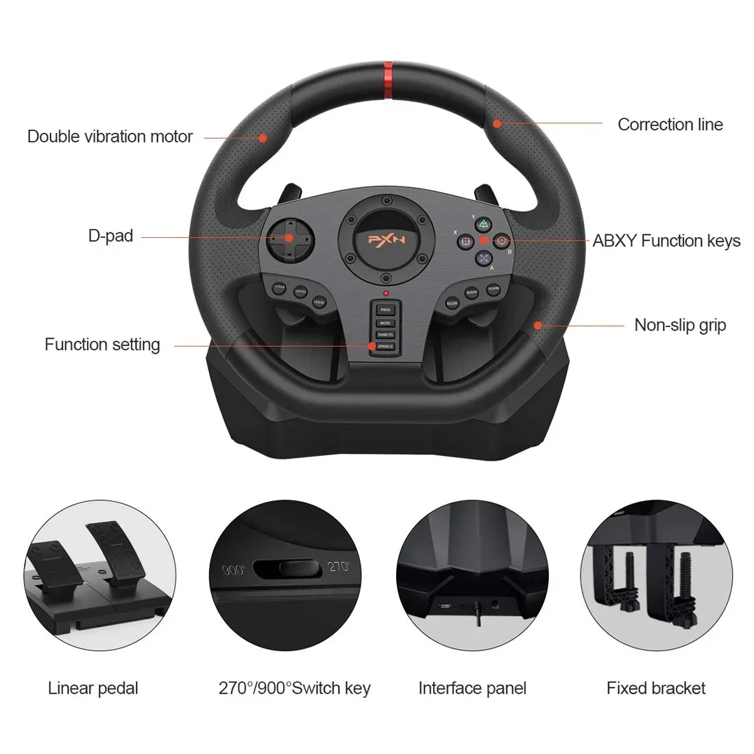 PXN V900 게임용 스티어링 휠 레이싱 휠, Simracing 6 in 1, PS4, PS3, Xbox one, Xbox 시리즈 S & X, 닌텐도 스위치 윈도우 PC 선물