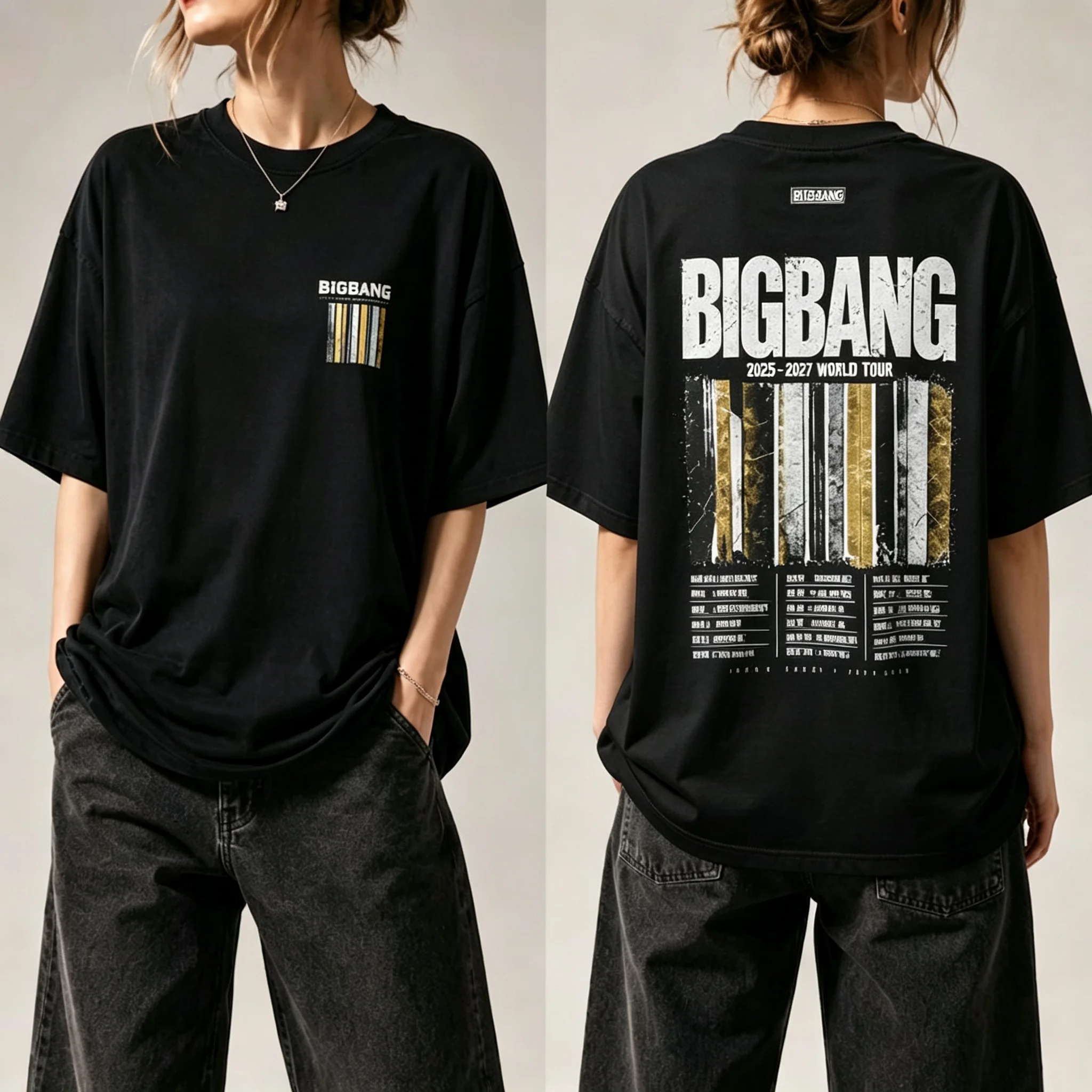 Bigbang 20. Jubiläums-Merch-T-Shirt 2025-2027 Welttournee Vorder- und Rückseitengrafikdruck Kpop Unisex Kurzarm-T-Shirt für Fans