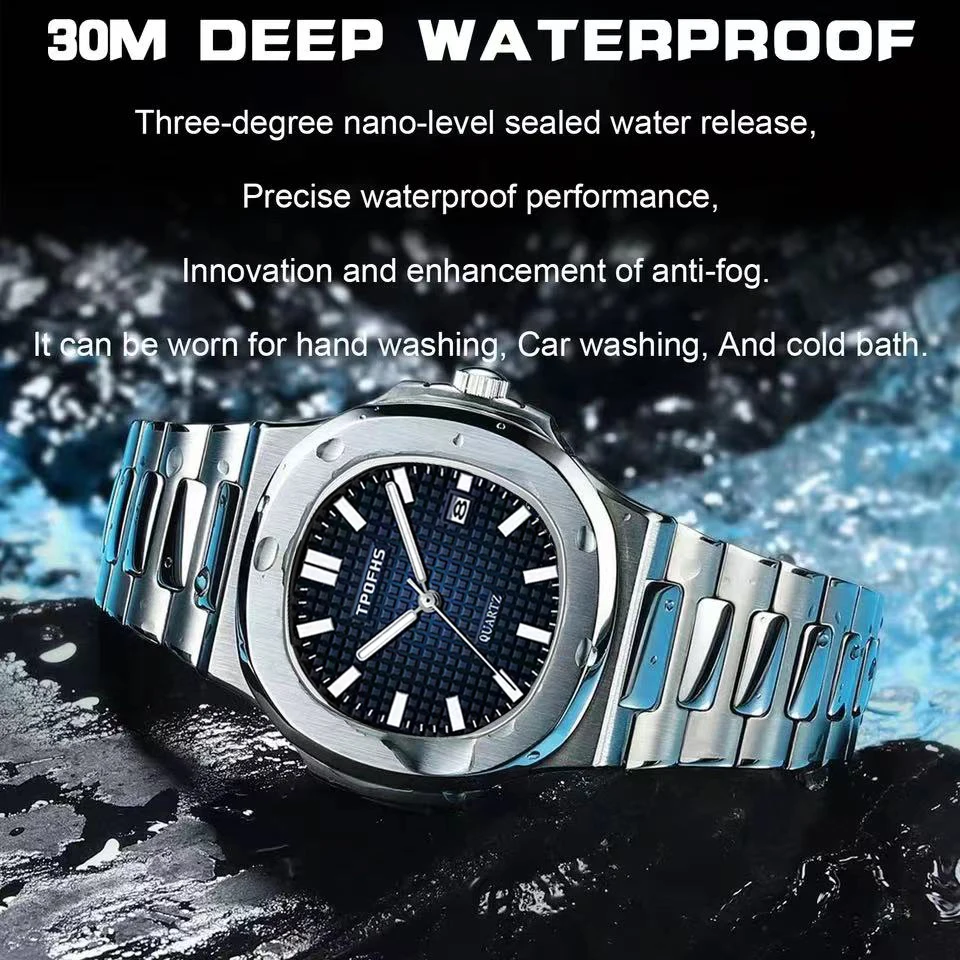 Reloj de cuarzo para hombre, de acero inoxidable cronógrafo deportivo, con fecha automática, resistente al agua hasta 30M, de lujo, nuevo, 2024