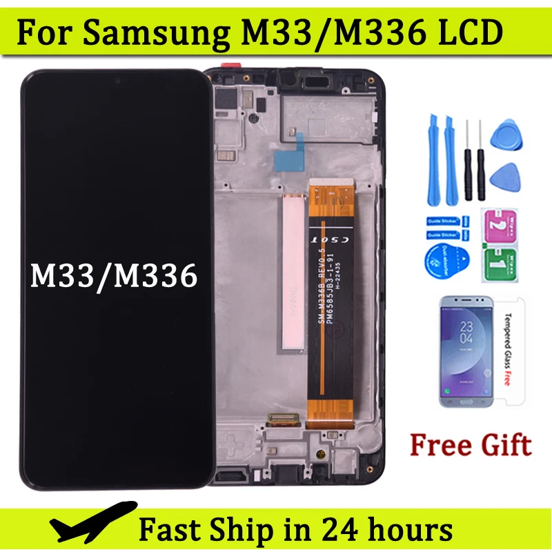 ЖК-дисплей для Samsung M33 5G M336 M336B, ЖК-дисплей с сенсорным экраном и дигитайзером в сборе для Samsung M33 M336BU, ЖК-дисплей с рамкой