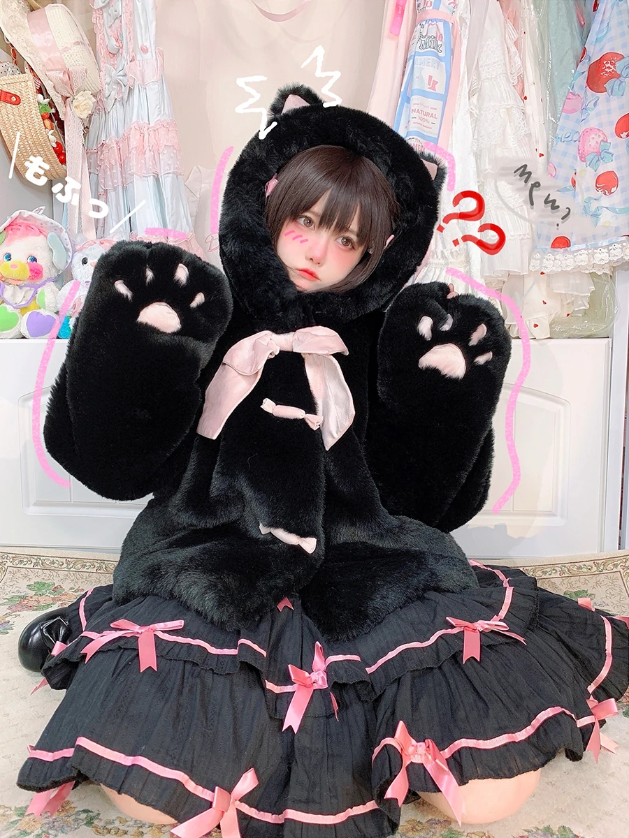 Original Anime Kawaii Cat Plush Coat Warm Artificial Wool Lolita BY2 JK  Cute Soft Girl's Cotton Jacket Coats Autumn Winter Gifts - AliExpress