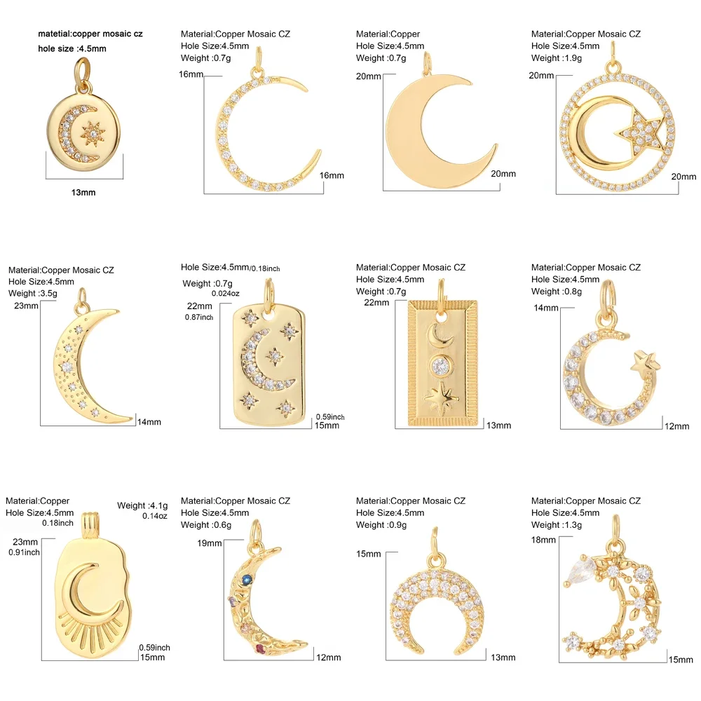 New Moon Star Charms for Jewelry Making Fang Pai Pendant    Stainless Steel Chain DIY Necklace Bracelet Women Jewelry Wholesale 6