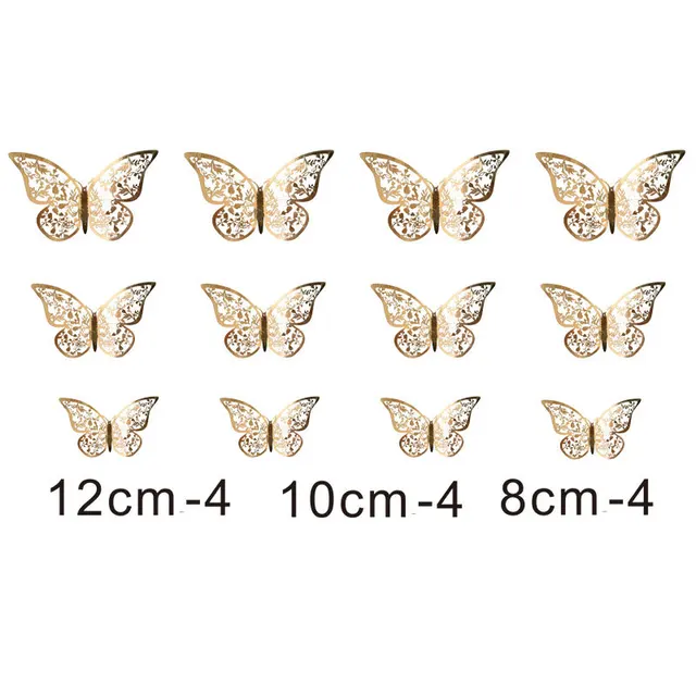 12Pcs Metal Texture Gold Artificial Butterfly Cake Topper Cake Decoration Simulation Butterflies Wedding Crafts Party Decoration C-Gold