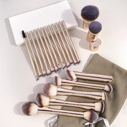 Deluxe 20-Piece Dual-Ended Makeup Brush Set for Flawless Application and Blending (Light Gold Color)