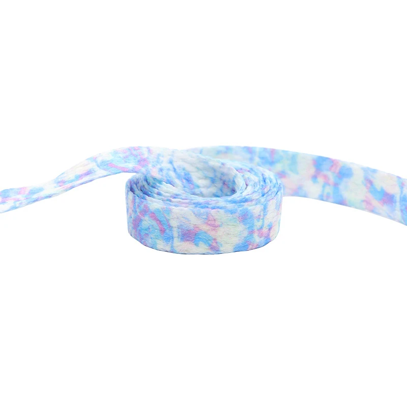 Weiou Lace 8MM Flat String Shoe Accessories Dazzling Male Female Unisex Rope Blue-White Heat Transfer Printing Cordon Wholesale