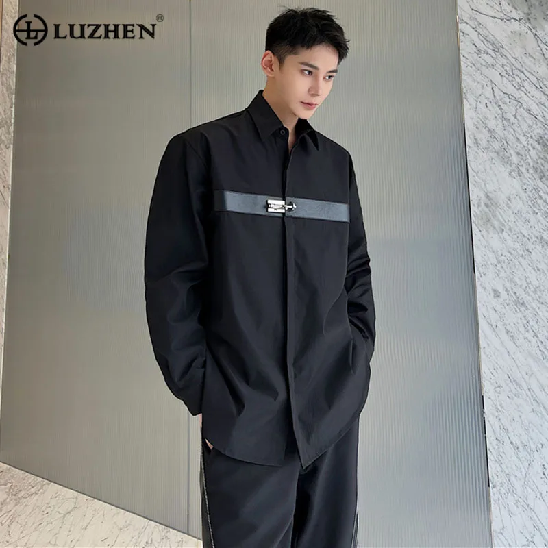 

LUZHEN Trend Shirts Solid New Men's Fashion Color Autumn Personality Tops Niche Design Unique Metal Loose Casual Cardigan Dc2c20