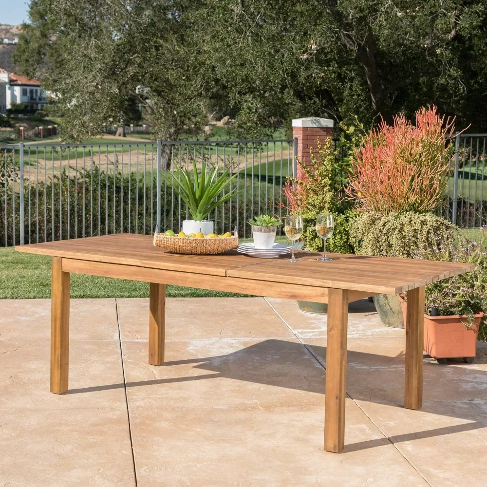Wilson Outdoor Expandable Acacia Wood Dining Table ,36.5D x 87.5W x 30H,Suitable for outdoor use，Teak Finish