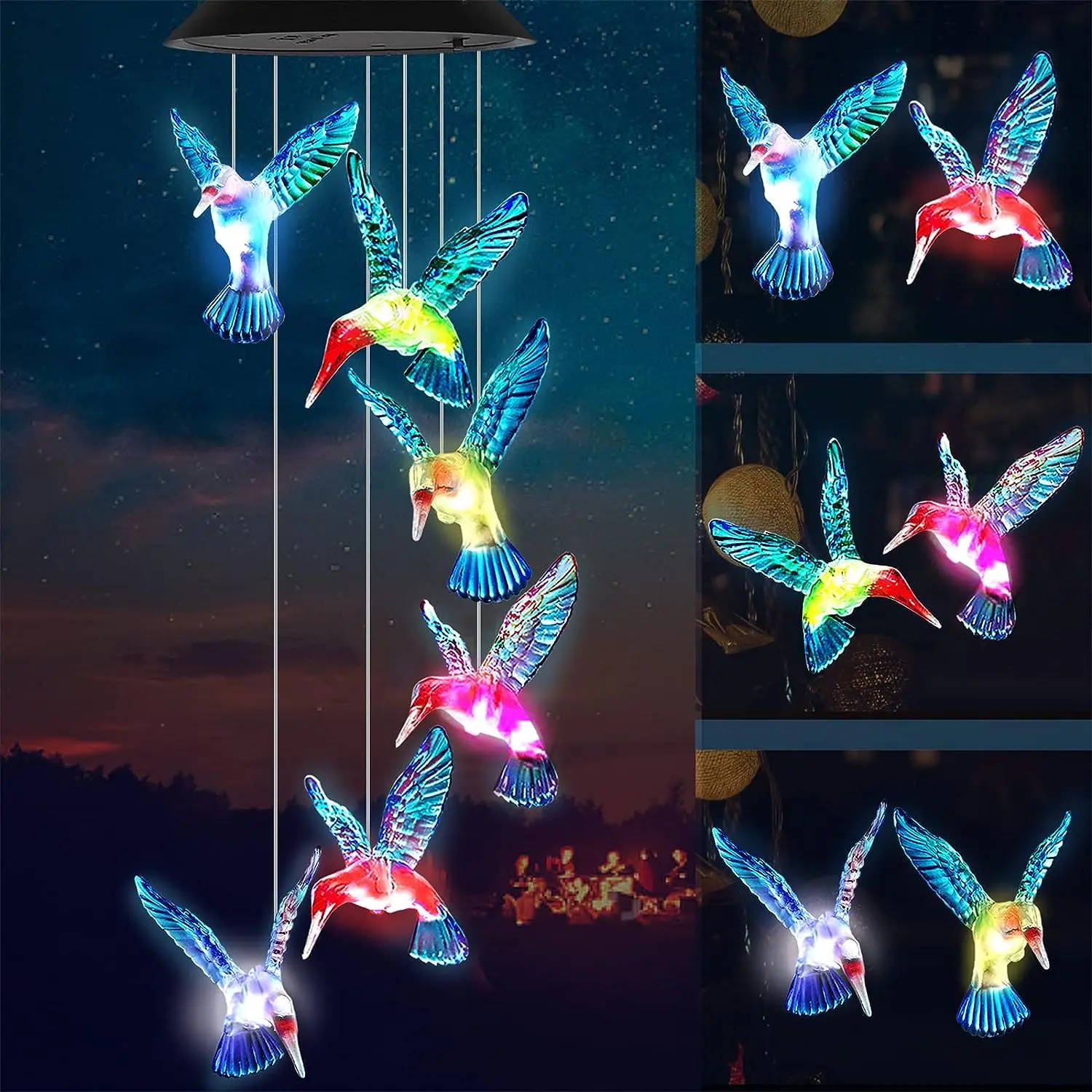 

Blue Hummingbird Solar Wind Chime Light Outdoor Solar Garden Light Color Changing For Patio Yard Christmas Decor Birthday Gifts