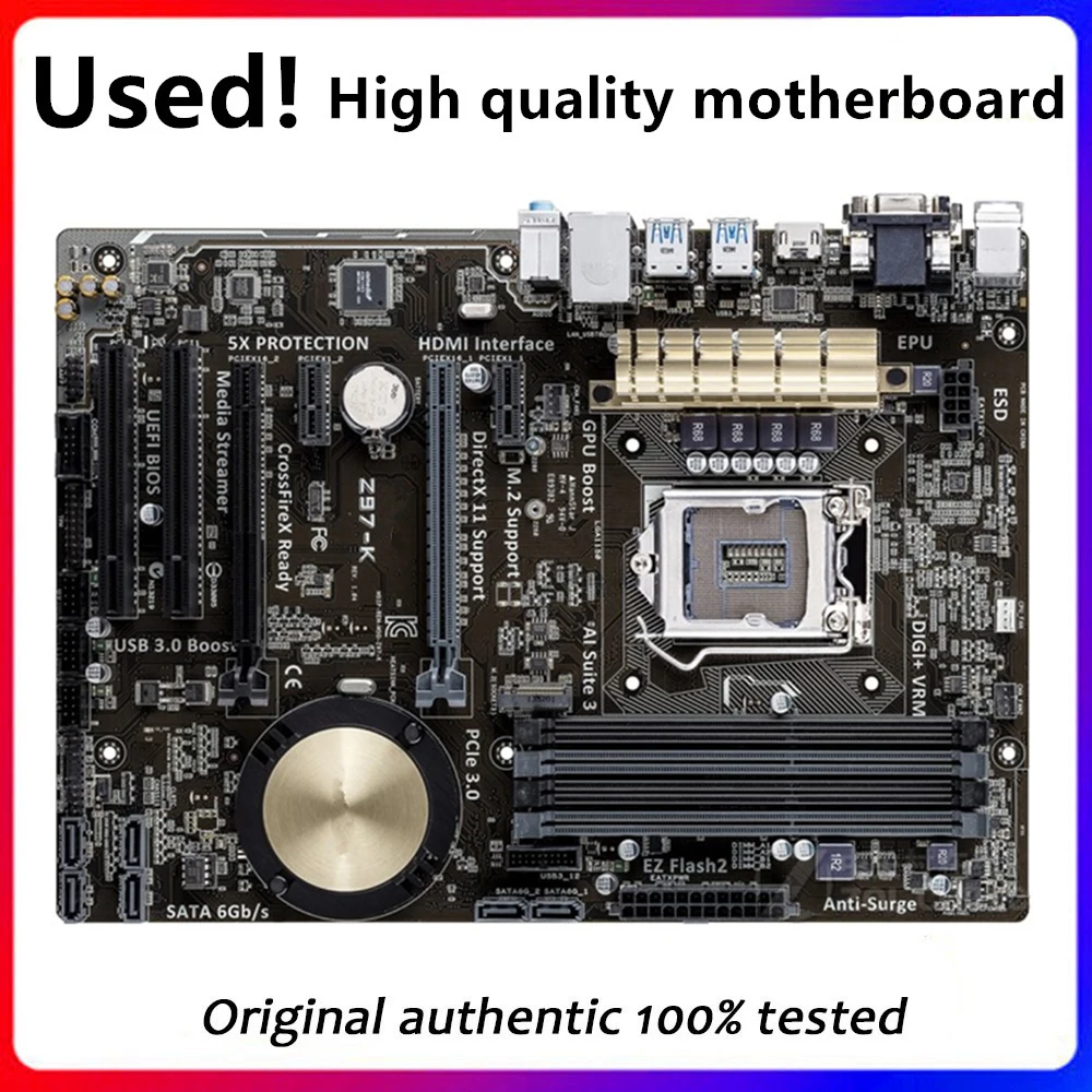 Per La Scheda Madre Desktop Z97-K Z97 Lga 1150 Per Core I7 I5 I3 Ddr3 Sata3 Usb3.0 Scheda Madre Usata Originale