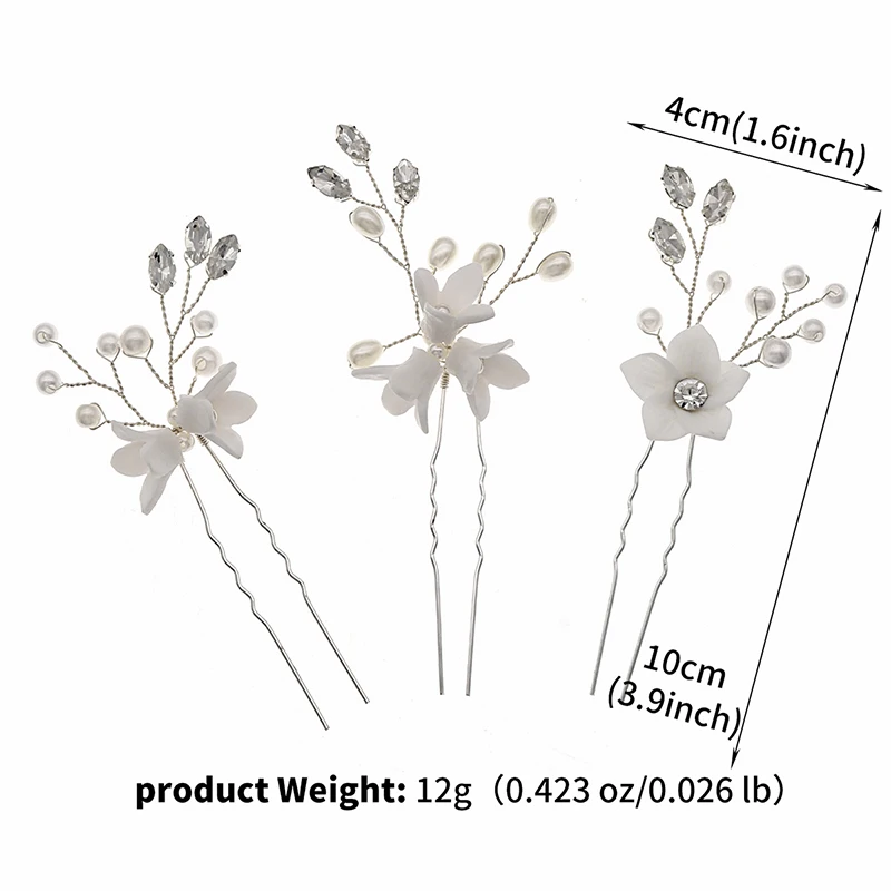 Bride Wedding Ceramic Flower Hair Accessories Pearl Rhinestone Hair Pins For Women Headpiece Jewelry Bridesmaid Gift 3Pcs/Lot
