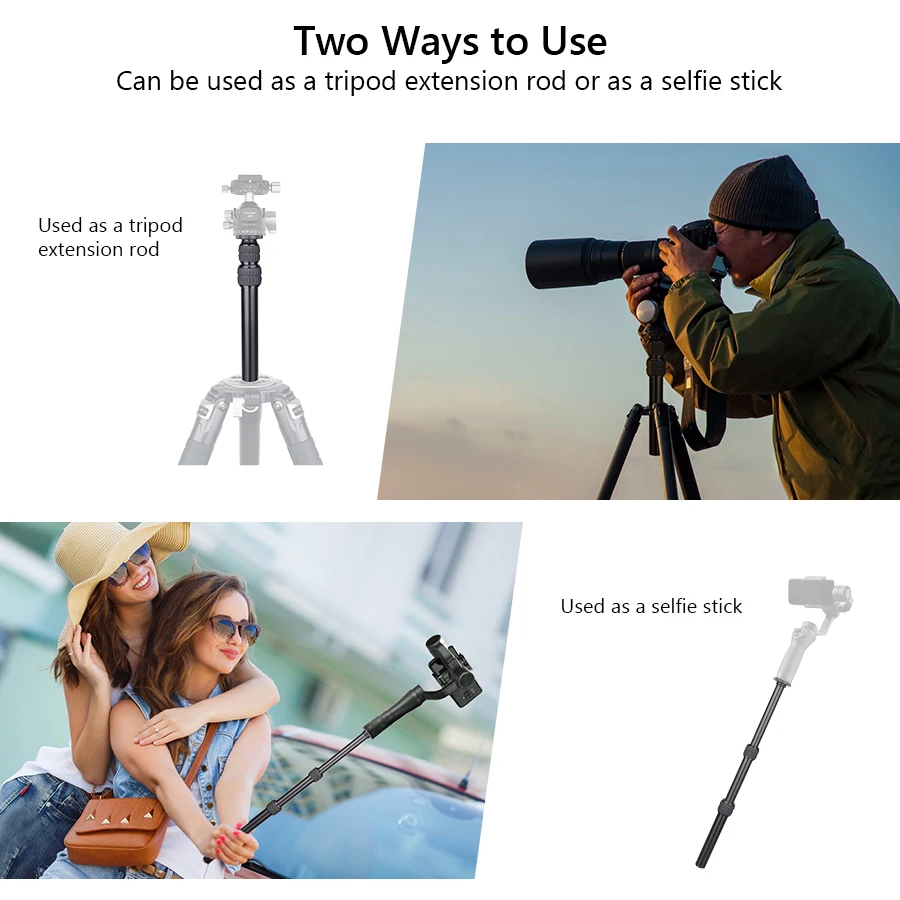 Description Picture 6 of itemVICELK ER22 3-Section Aluminum Alloy Tripod Center Column Mount Monopod Extension Rod for DSLR Cameras Outdoor Macro Shooting
