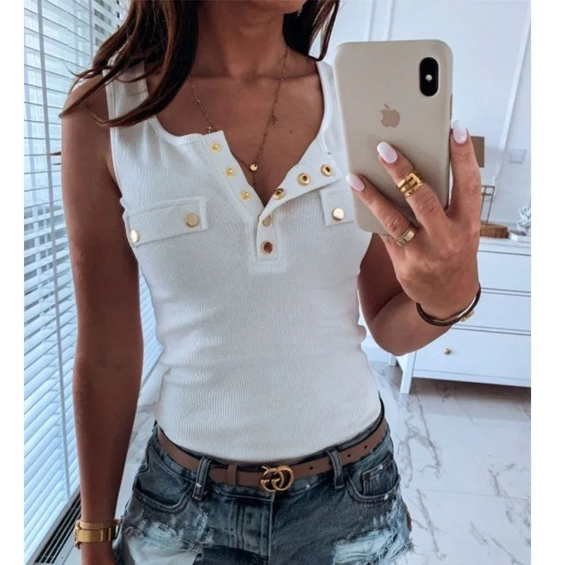 Camiseta Patriótica De Mujer Con Estampado De Bandera Americana Estilo Elegante Roja Blanca Y Azul De Manga Corta Cuello En V Regular Botones P19413707